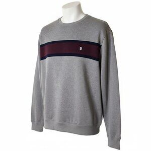 Izod Men’s Crewneck Sweatshirt | Gray Pullover/Burgundy/Navy Stripe | 2XL Tall